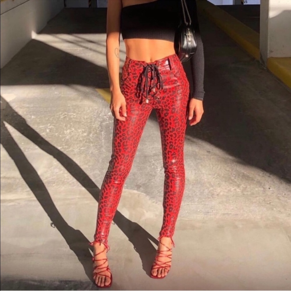 new jagger & stone red cheetah pants size 8 AUS